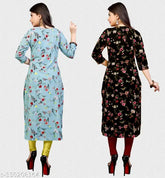 Latest trending Indian crepe kurtis with three-quarter sleeves, printed combo, S-XXXL sizes available